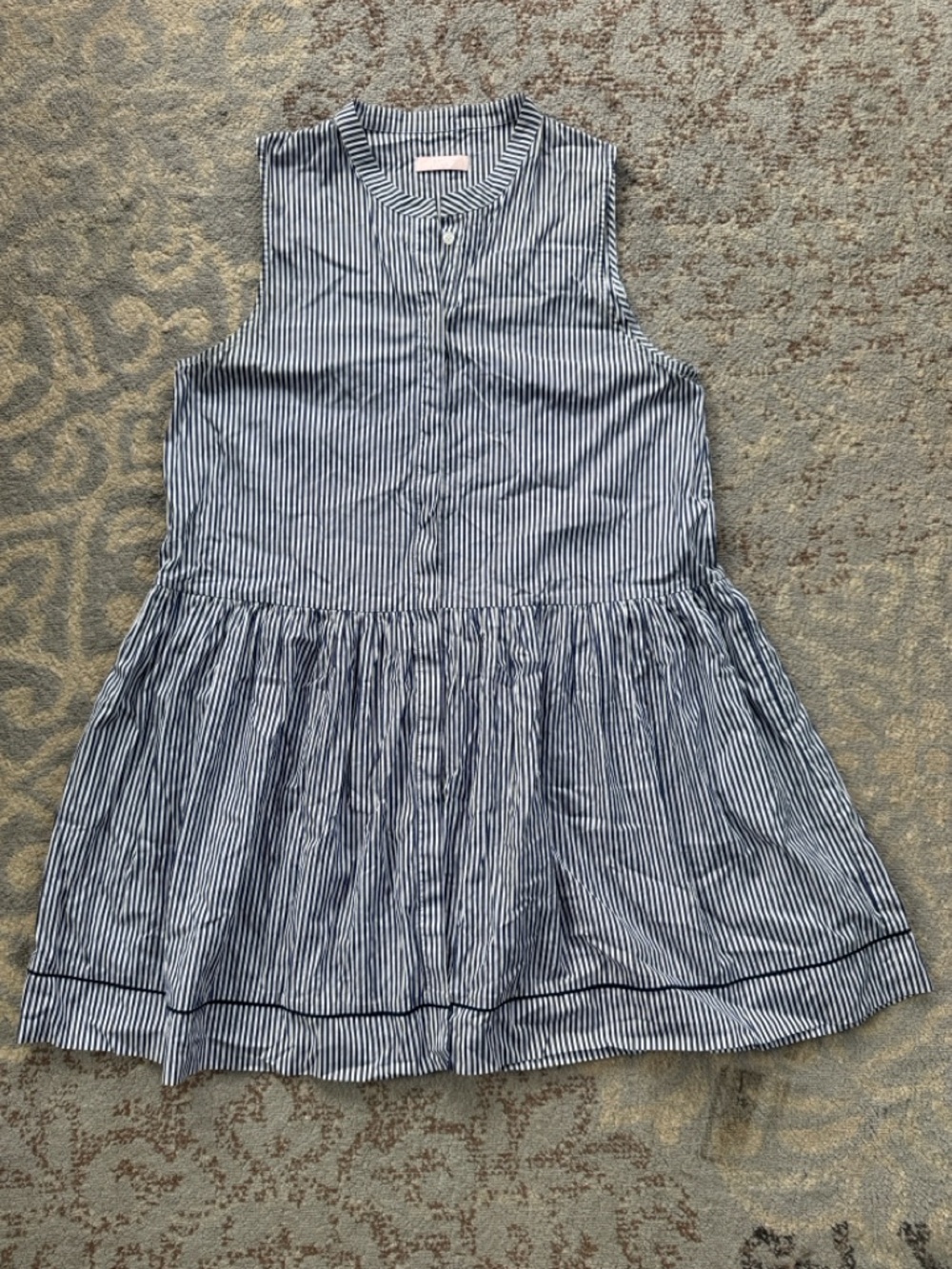 Piamita Striped Tiered Babydoll Dress Sleeveless Cotton Mini Blue White Large